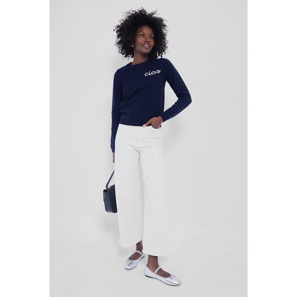 HYACINTH HOUSE Navy Crewneck Ciao Beaded Sweater Size L NWT - Picture 7 of 8